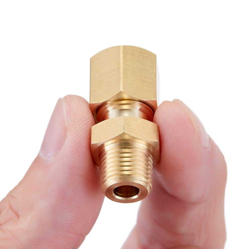 Litorange 4 Pack Metal Brass Compression Tube Pipe Fitting Connector, Straight Coupling Adapter, 1/4" Tube OD x 1/4" NPT Male - Image 1